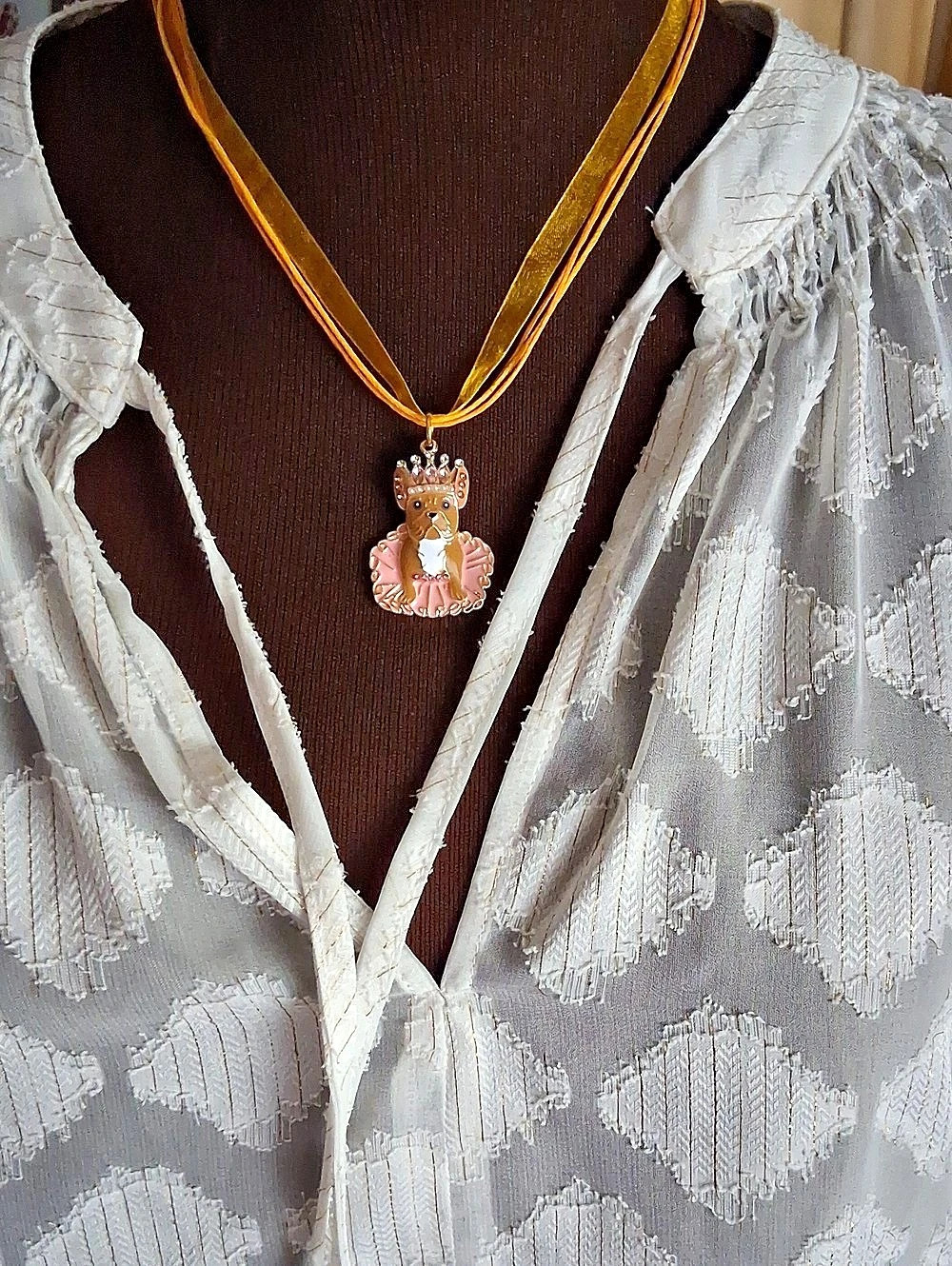 Rhinestone Faux Pearl Princess French Bulldog Ballerina Pendant Necklace Dog Mom